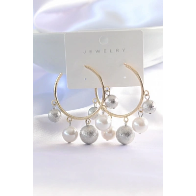 Pirinç Gümüş Renk Topçuk Model Gold Renk Halka Küpe