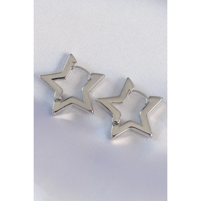 Pirinç Gümüş Renk Yıldız Küpe