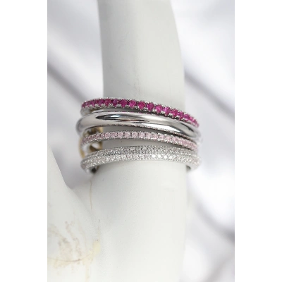 Pirinç Gümüş Renk Zirkon Taşlı 4Lü Kadın Yüzük