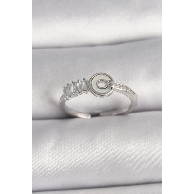 Pirinç Gümüş Renk Zirkon Taşlı Ayarlanabilir Kadın Yüzük