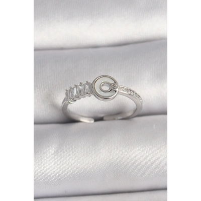 Pirinç Gümüş Renk Zirkon Taşlı Ayarlanabilir Kadın Yüzük