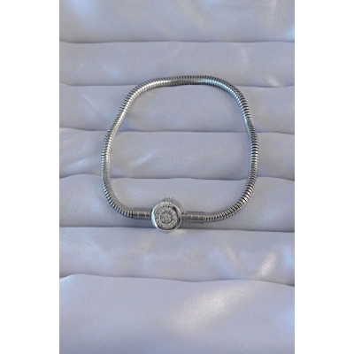 Pirinç Gümüş Renk Zirkon Taşlı Charm Bileklik