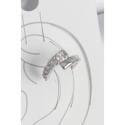 Pirinç Gümüş Renk Zirkon Taşlı Kadın Kıkırdak Küpe