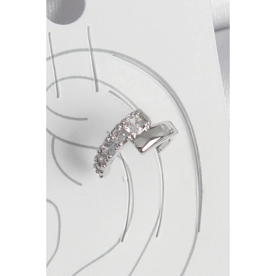 Pirinç Gümüş Renk Zirkon Taşlı Kadın Kıkırdak Küpe