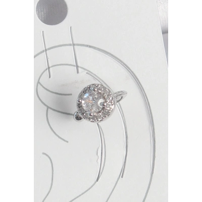 Pirinç Gümüş Renk Zirkon Taşlı Kadın Kıkırdak Model Küpe