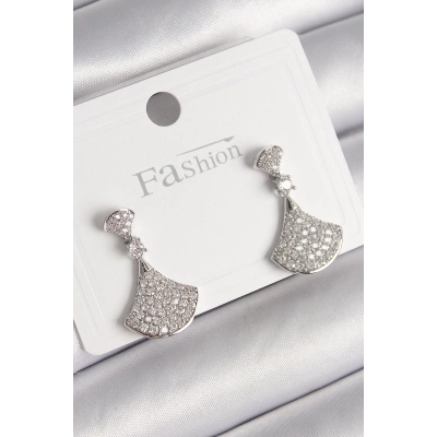 Pirinç Gümüş Renk Zirkon Taşlı Motif Model Kadın Küpe