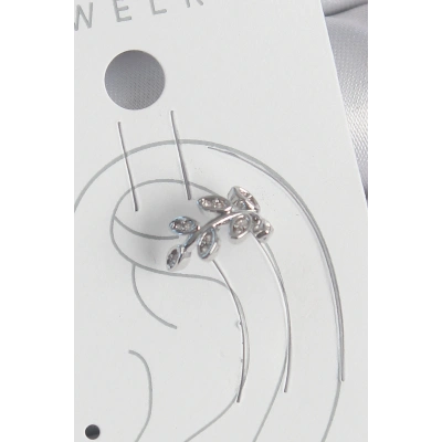 Pirinç Gümüş Renk Zirkon Taşlı Yaprak Model Kıkırdak Kadın Küpe