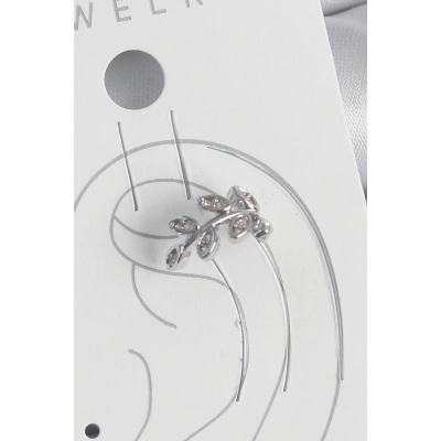 Pirinç Gümüş Renk Zirkon Taşlı Yaprak Model Kıkırdak Kadın Küpe