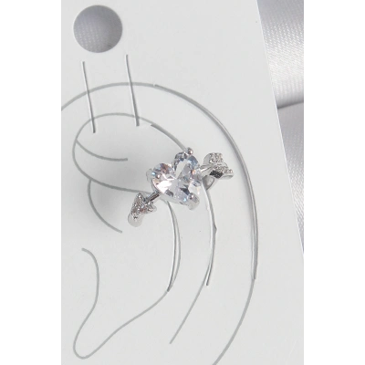 Pirinç Gümüş Renk Zirkon Taşlı Yıldız Model Kadın Kıkırdak Küpe