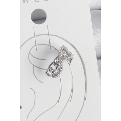 Pirinç Gümüş Renk Zirkon Taşlı Zincir Sonsuzluk Model Kadın Kıkırdak Küpe