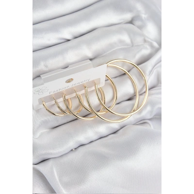Pirinç Halka Model Gold Renk Kadın Set Küpe