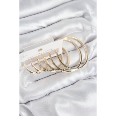 Pirinç Halka Model Gold Renk Kadın Set Küpe