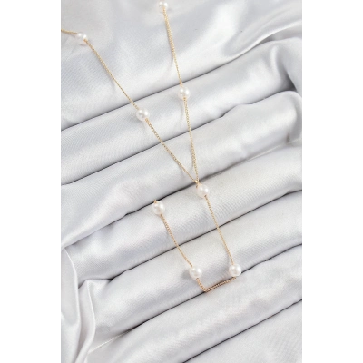 Pirinç İnci Figürlü Y Model Gold Renk Kadın Kolye