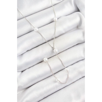 Pirinç İnci Figürlü Y Model Gümüş Renk Kadın Kolye