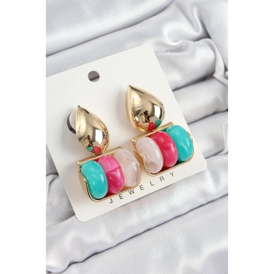 Pirinç Karışık Renk Vintage Model Kadın Küpe