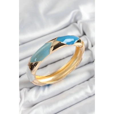 Pirinç Mavi Beyaz Mineli Baklava Model Gold Renk Kadın Kelepçe