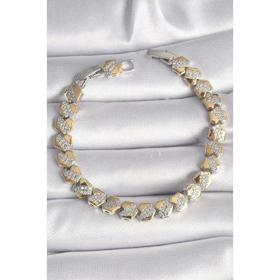 Pirinç Mix Renk Kalp Model Zirkon Taşlı VIP Seri Kadın Bileklik