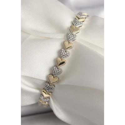 Pirinç Mix Renk Zirkon Taşlı Kalp Model VIP Seri Kadın Bileklik