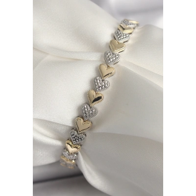 Pirinç Mix Renk Zirkon Taşlı Kalp Model VIP Seri Kadın Bileklik