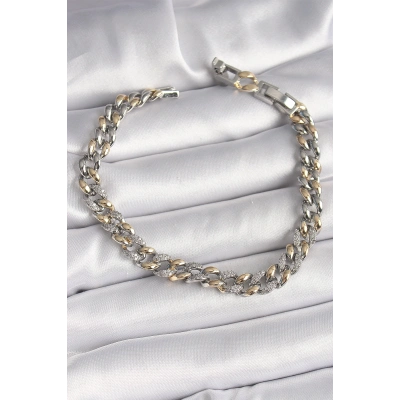 Pirinç Mix Renk Zirkon Taşlı Zincir Model VIP Seri Kadın Bileklik