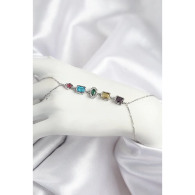 Pirinç Renkli Zirkon Taşlı Model Gümüş Renk Şahmeran