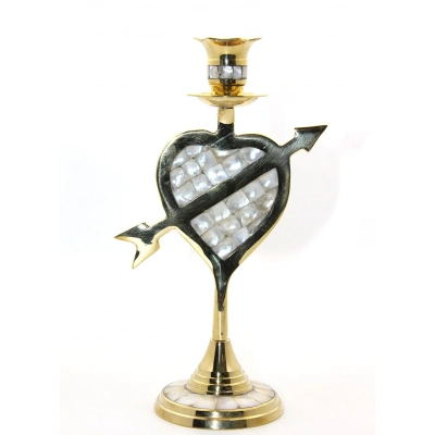 Pirinç Sedefli Tekli Şamdan 20 Cm