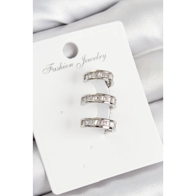 Pirinç Su Yolu Model Gümüş Renk Sağ Kıkırdak Küpe