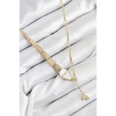 Pirinç Yılan Model Gold Renk Asansörlü Kadın Kolye