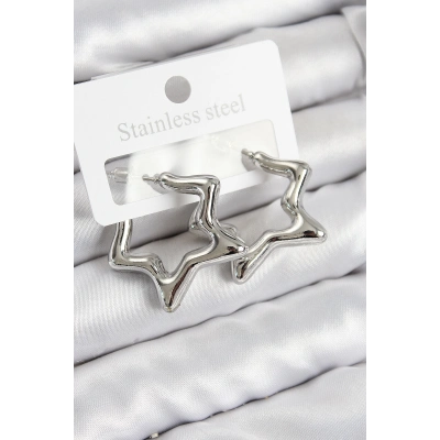 Pirinç Yıldız Model Gümüş Renk Kadın Küpe