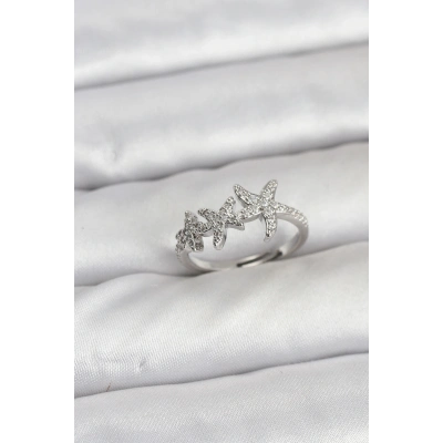 Pirinç Yıldız Model Gümüş Renk Kadın Yüzük