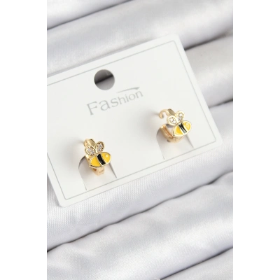 Pirinç Zirkon Taşlı Arı Model Gold Renk Çocuk Küpe