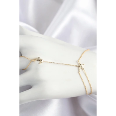 Pirinç Zirkon Taşlı Deniz Atı Ve Yıldız Model Gold Renk Şahmeran