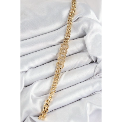 Pirinç Zirkon Taşlı Ezme Küba Zincir Model Gold Renk Kadın Bileklik
