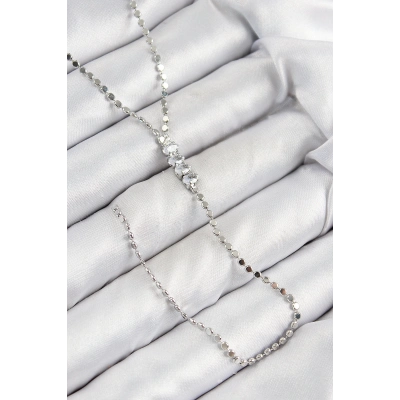 Pirinç Zirkon Taşlı Ezme Zincirli Model Gümüş Renk Y Kolye