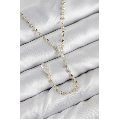 Pirinç Zirkon Taşlı Gold Renk Kadın Y Kolye