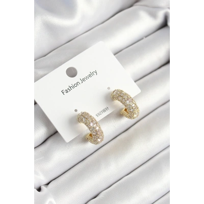 Pirinç Zirkon Taşlı Halka Model Gold Renk Kadın Küpe