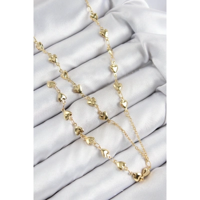 Pirinç Zirkon Taşlı Kalp Model Gold Renk Y Kolye