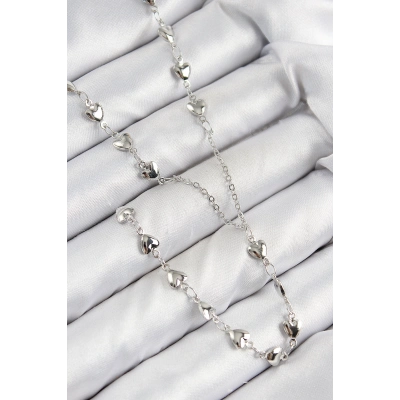 Pirinç Zirkon Taşlı Kalp Model Gümüş Renk Y Kolye