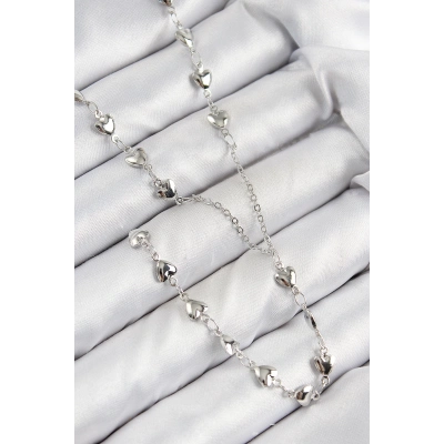 Pirinç Zirkon Taşlı Kalp Model Gümüş Renk Y Kolye