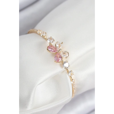 Pirinç Zirkon Taşlı Kelebek Model Gold Renk Kadın Bileklik