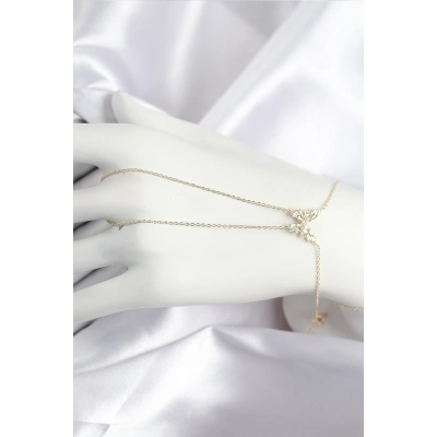 Pirinç Zirkon Taşlı Kelebek Model Gold Renk Şahmeran