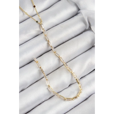 Pirinç Zirkon Taşlı Model Gold Renk Y Kolye