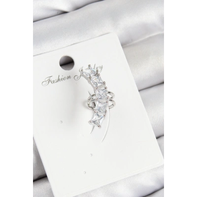 Pirinç Zirkon Taşlı Model Gümüş Renk Sağ Kıkırdak Küpe