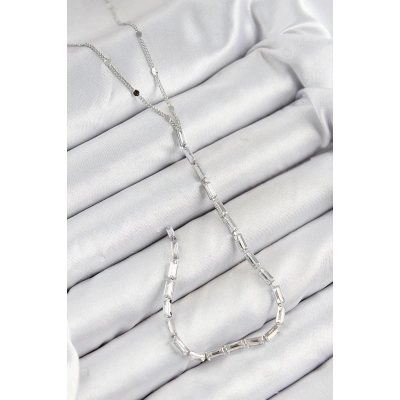 Pirinç Zirkon Taşlı Model Gümüş Renk Y Kolye