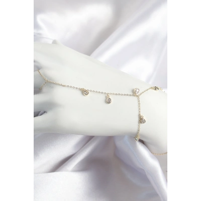 Pirinç Zirkon Taşlı Sallantılı Damla Model Gold Renk Kadın Şahmeran