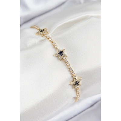 Pirinç Zirkon Taşlı Yıldız Model Gold Renk Kadın Bileklik