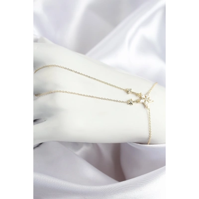 Pirinç Zirkon Taşlı Yıldız Model Gold Renk Şahmeran