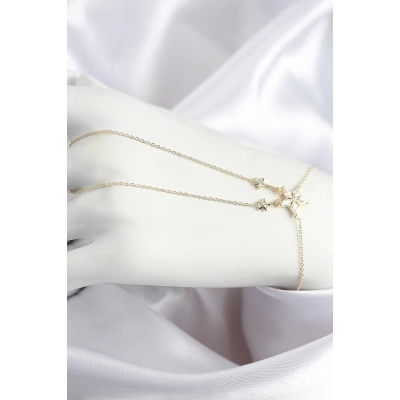 Pirinç Zirkon Taşlı Yıldız Model Gold Renk Şahmeran