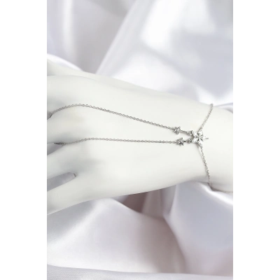 Pirinç Zirkon Taşlı Yıldız Model Gümüş Renk Şahmeran