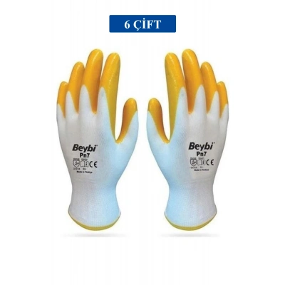 Pn7 Sarı Iş Eldiveni Polyester Örme Nitril Beybi No:10 Royaleks Group - 6 Çift